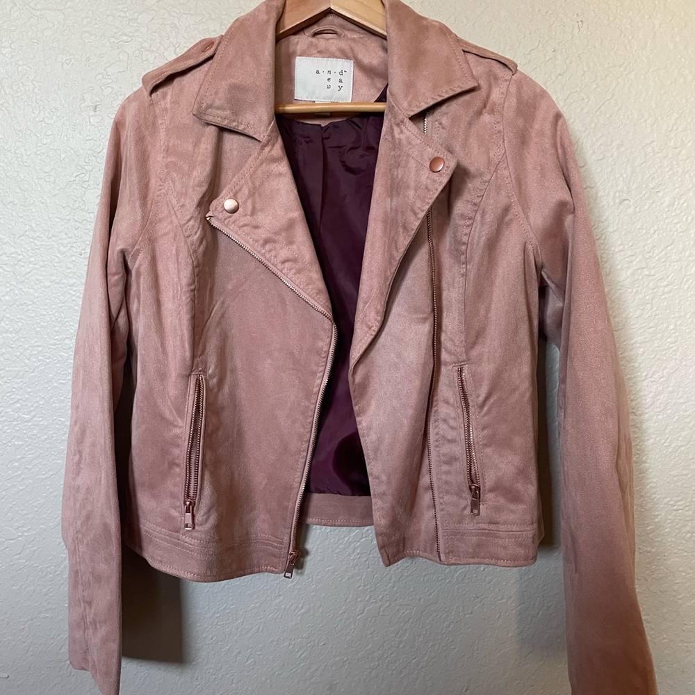 Rose Gold/Pink Suede style Jacket -Size Medium